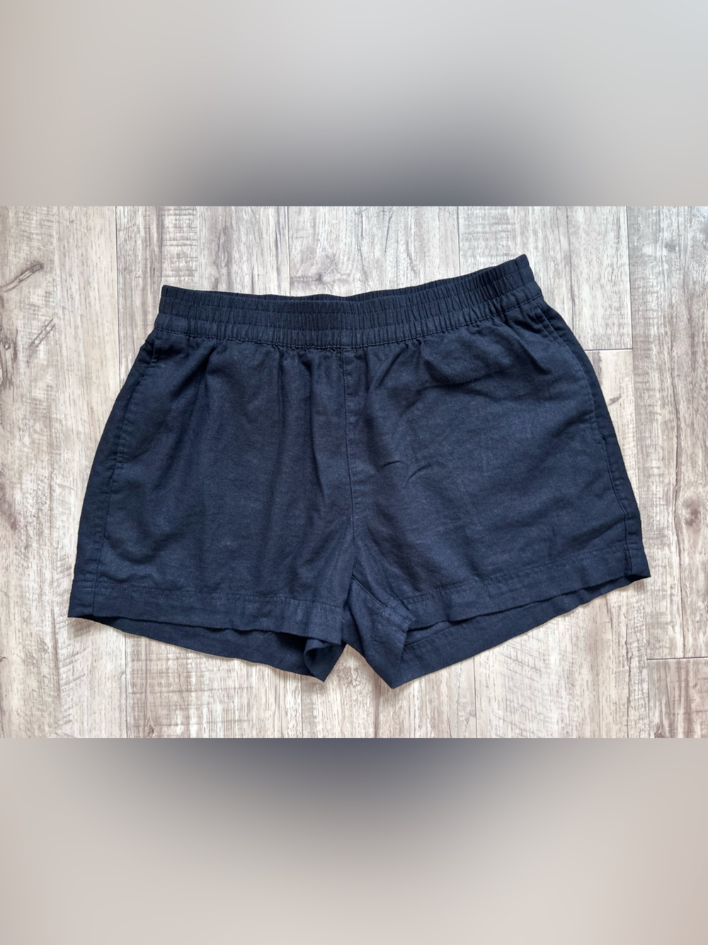 Linen blend Old Navy black Elastic-Waist pull on Casual Shorts pockets neutral